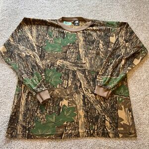 vtg Camo Shirt Mens Large Brown Green Hunting Pocket ace realtree bark 80s usa